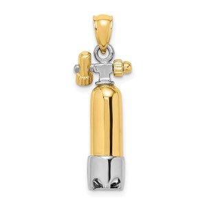 14k Two-tone Gold 3-D Single Scuba Tank Necklace Charm Pendant, Unisex